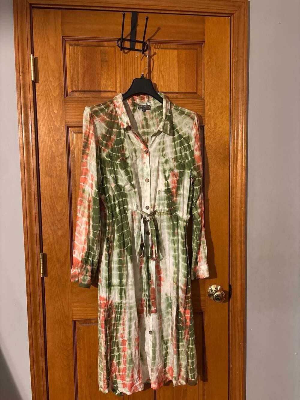 J. Glee Tie-Dye Button-Down Shirt Dress with Tie Waist, Size XL